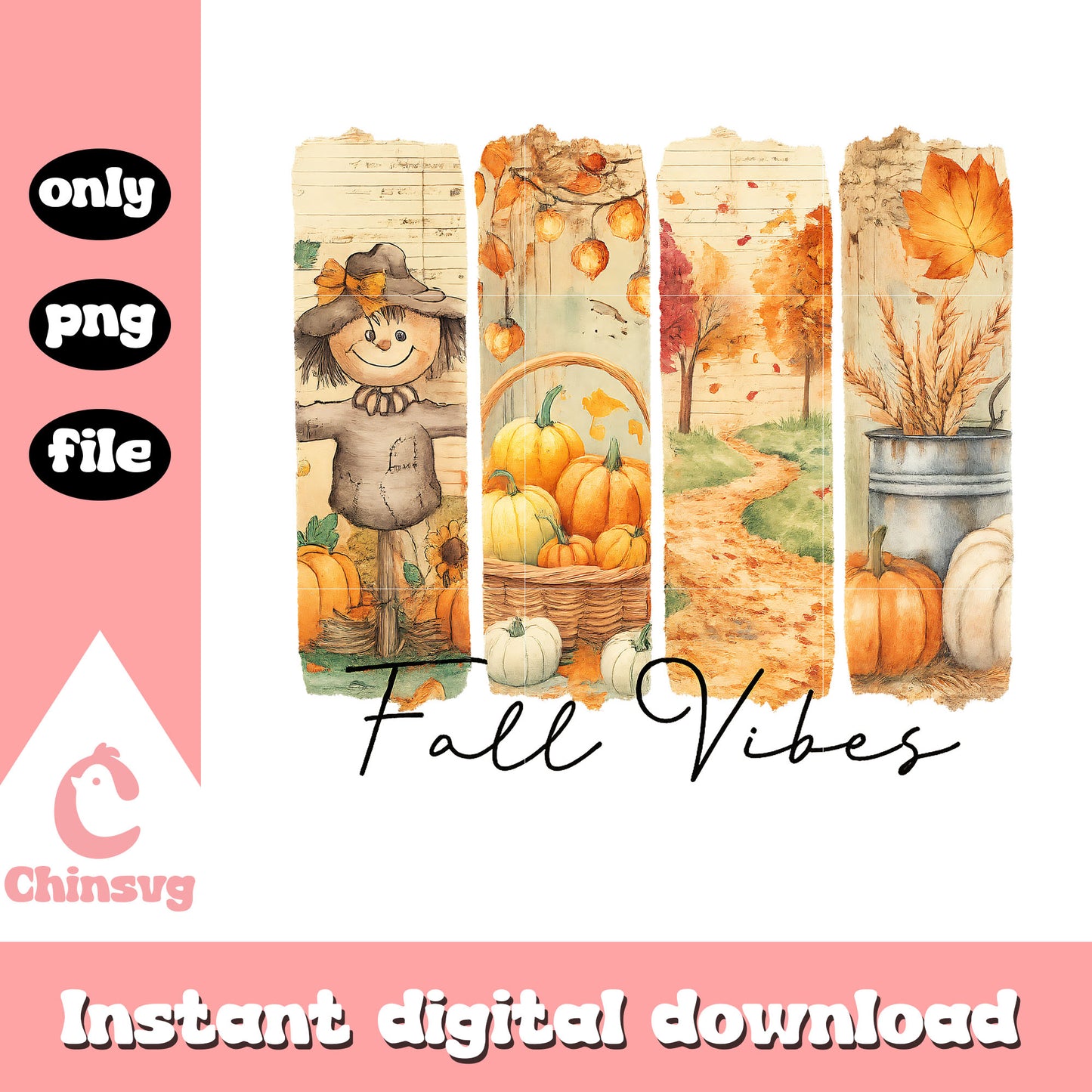 Fall vibes scarecrow design png, autumn vibes​ png, fall pumpkin png