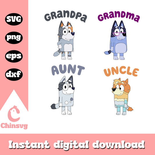 Family's bluey characters svg, bluey family svg, cartoon svg