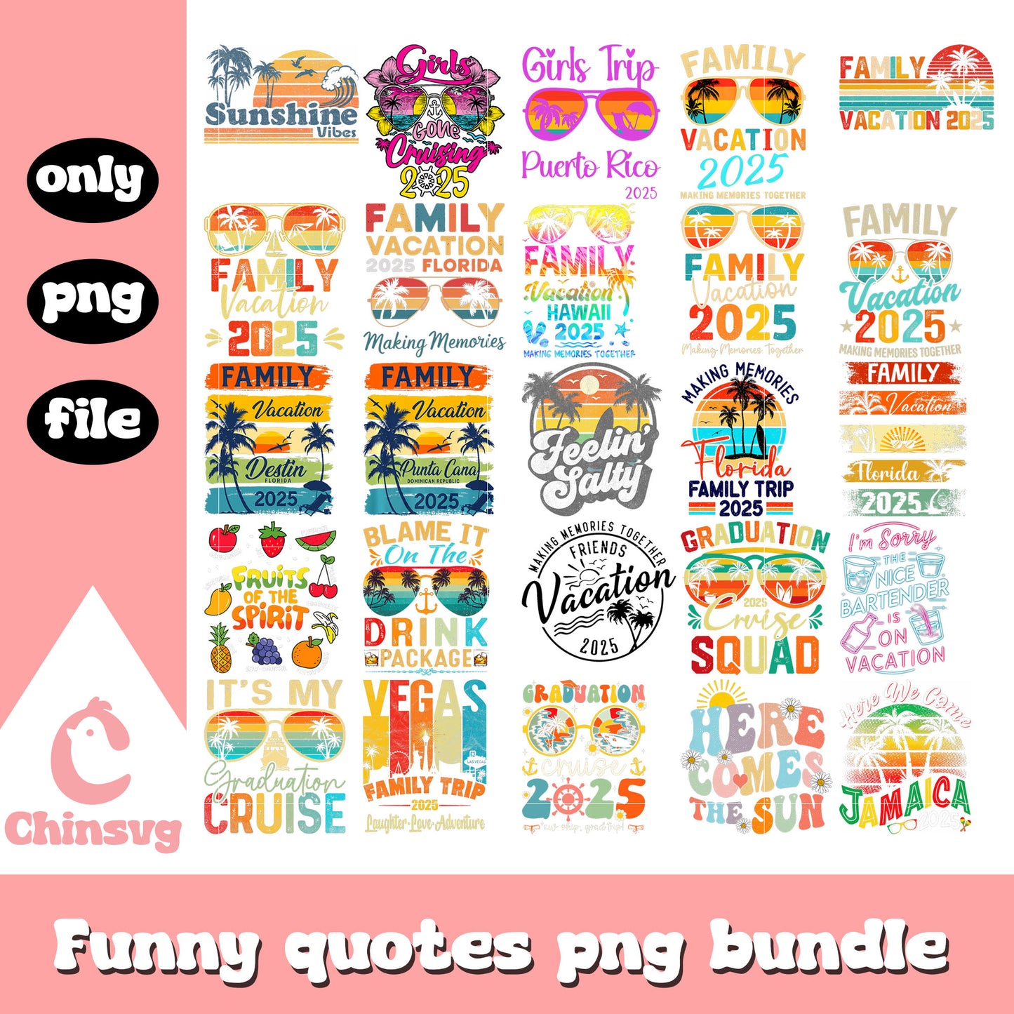 Family vacation 2025 bundle png, family trip png, vacation png