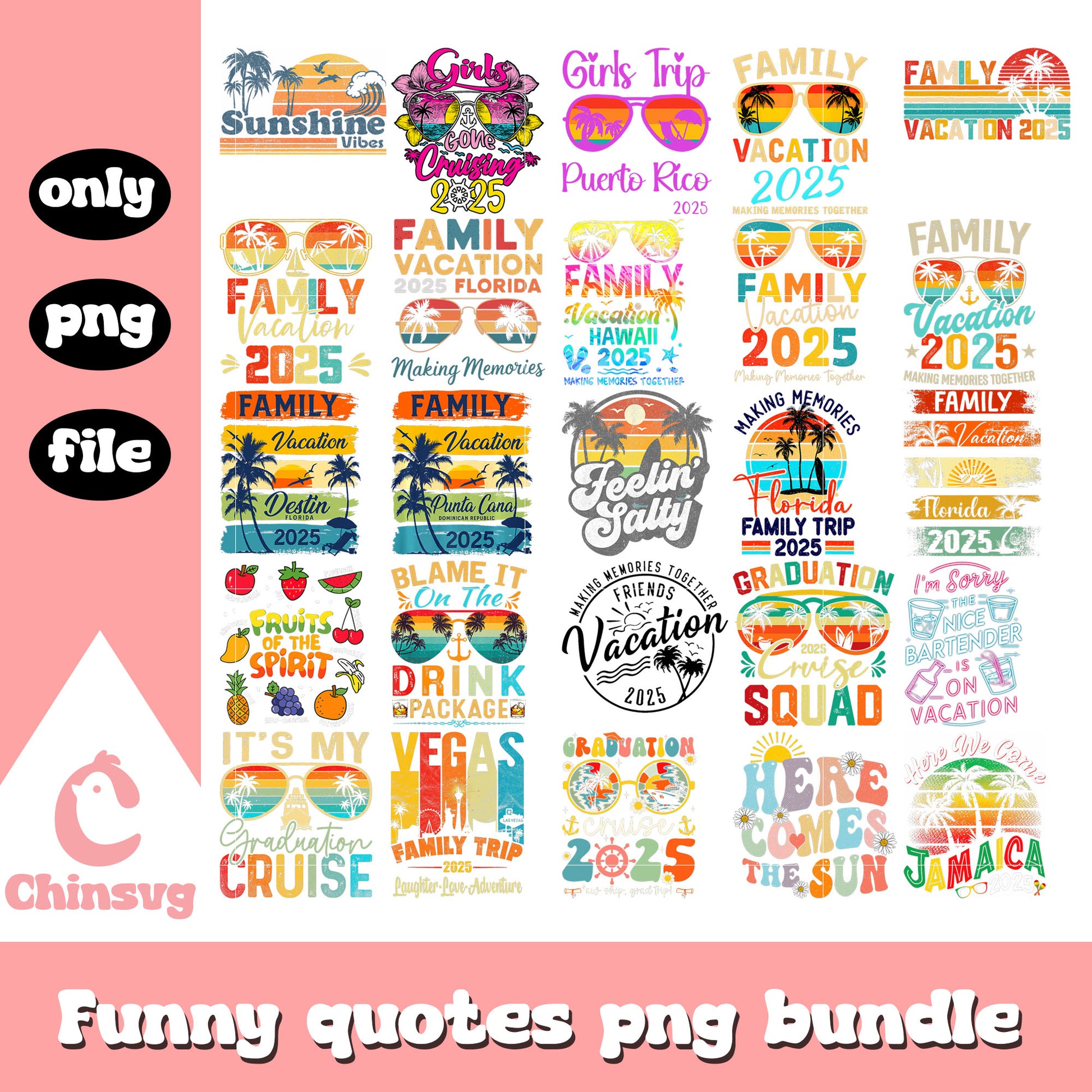 Family vacation 2025 bundle png, family trip png, vacation png