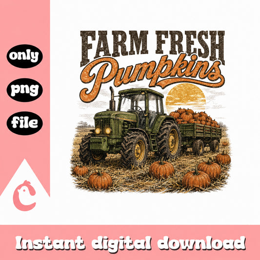 Farm Fresh Pumpkins SVG, Vintage Tractor Fall Clipart, Harvest PNG