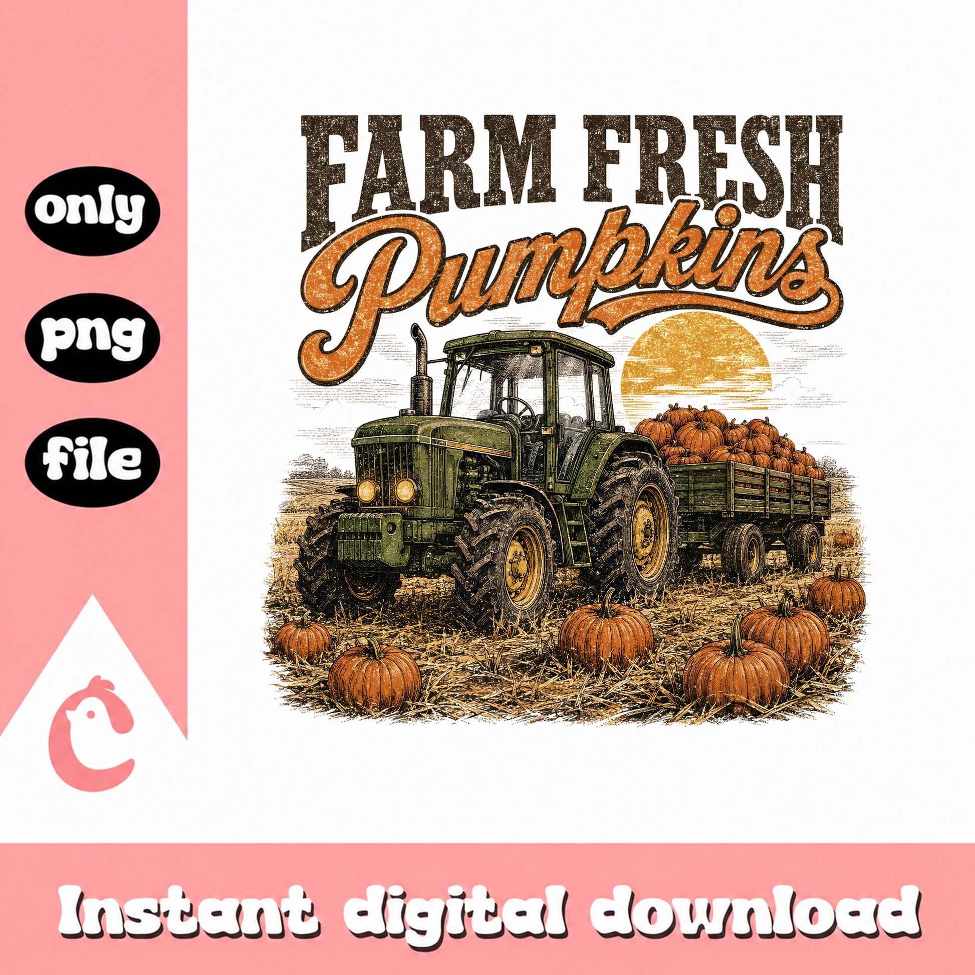 Farm Fresh Pumpkins Tractor PNG, Fall Autumn Harvest, Halloween PNG