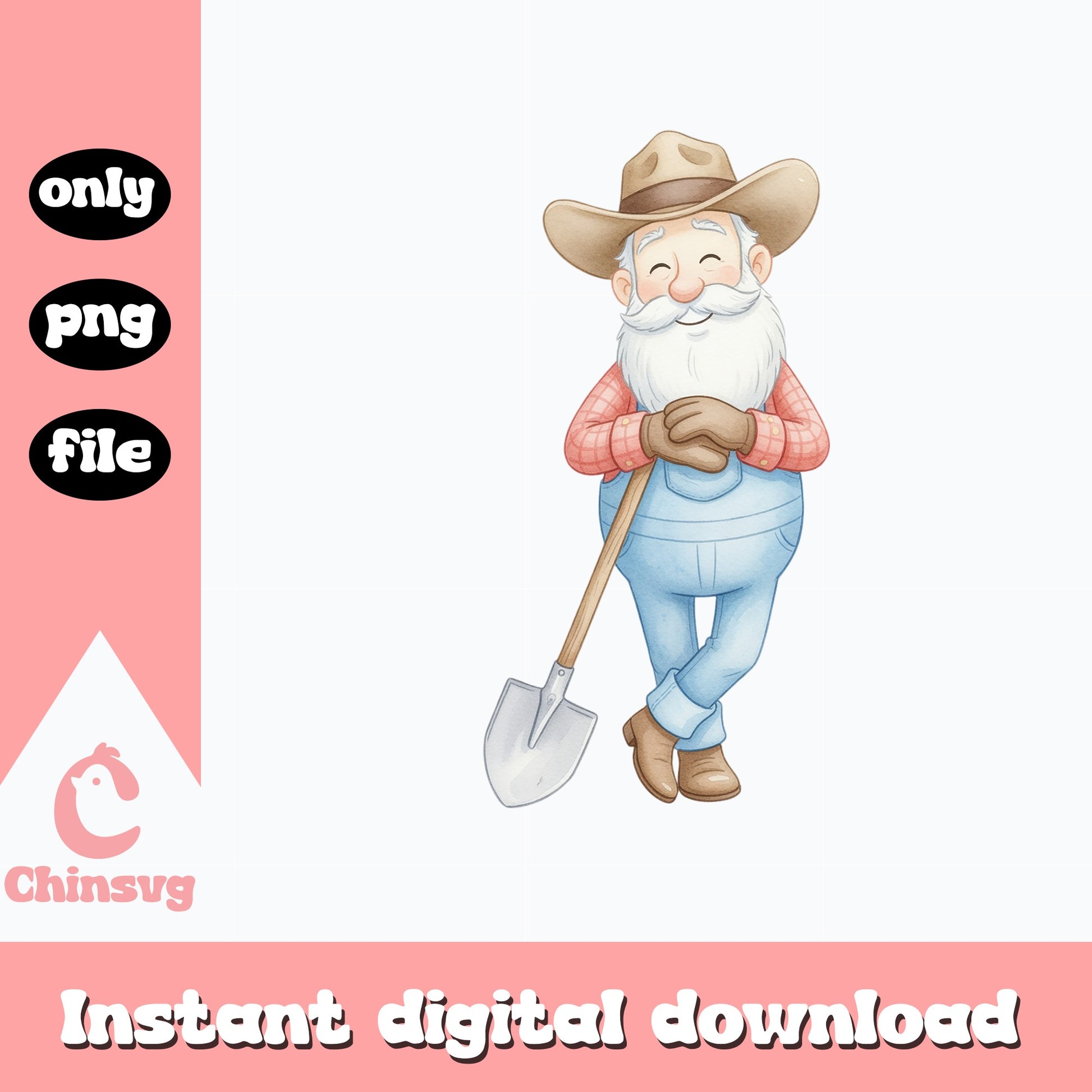 Farmer Gnome PNG Clipart, Old Man Gardener PNG, Watercolor PNG