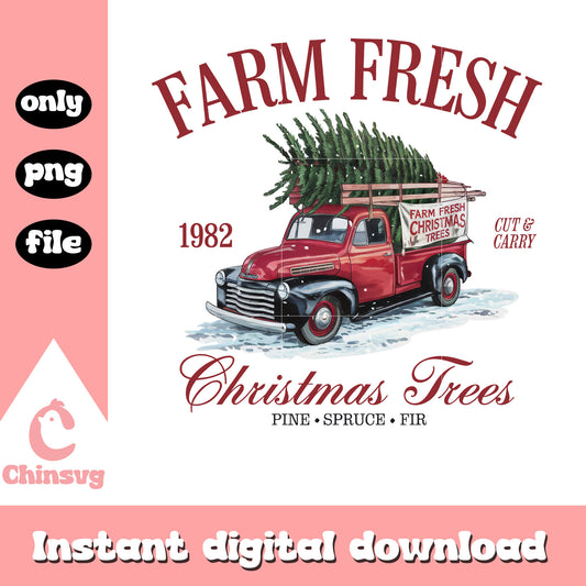 Farm fresh christmas trees design png, red christmas tree truck​ png