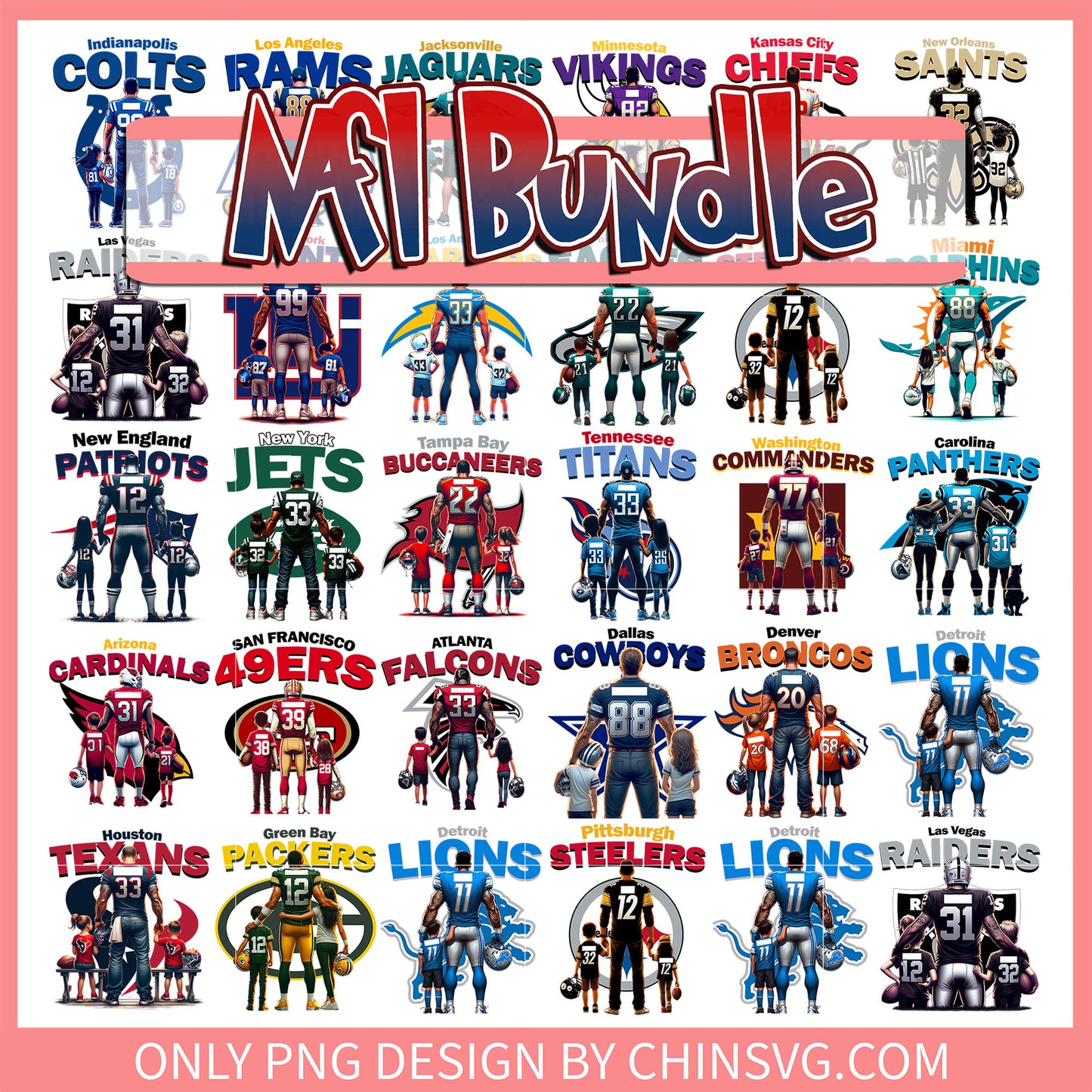 Father nfl teams design bundle png, list of 32 nfl teams png