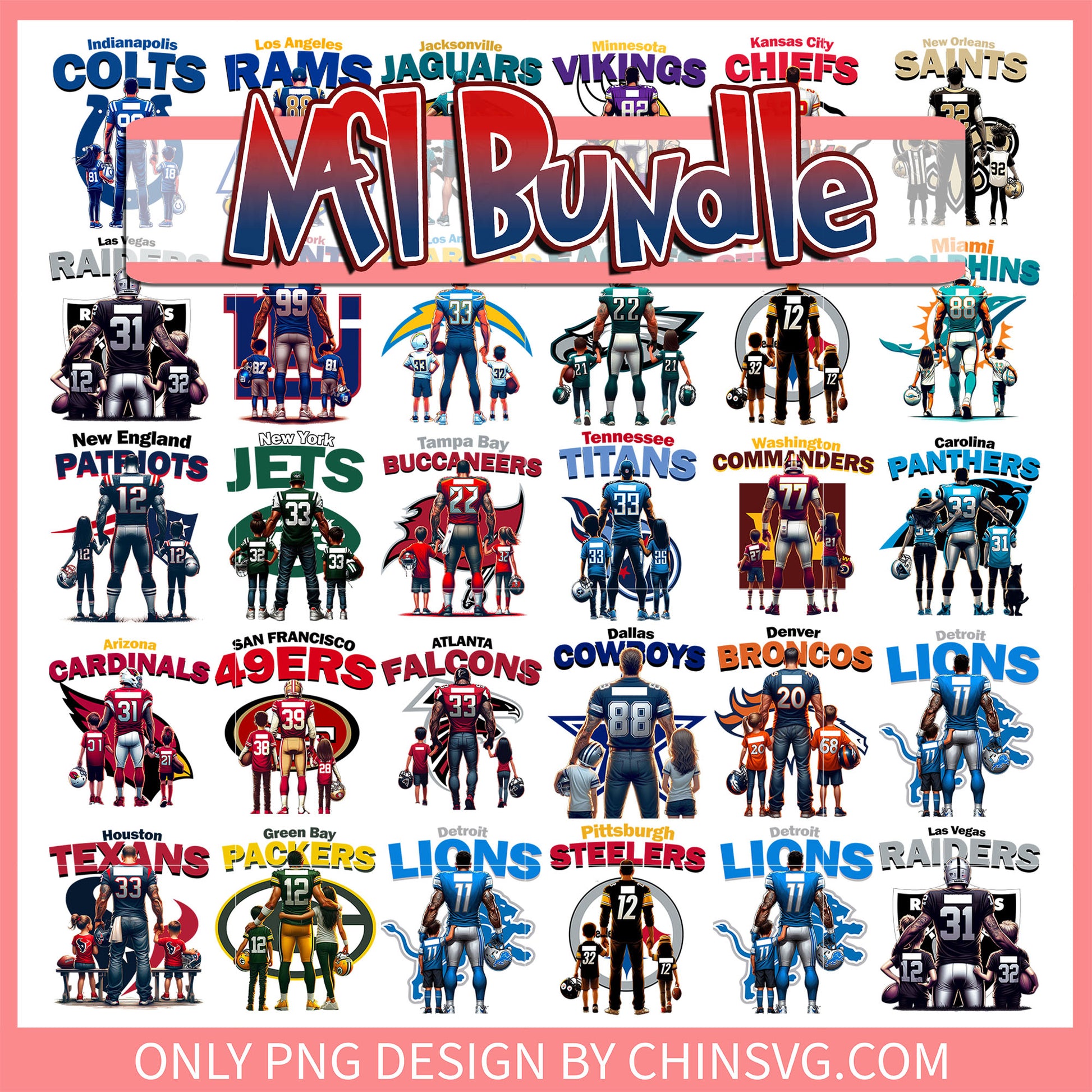 Father nfl teams design bundle png, list of 32 nfl teams png