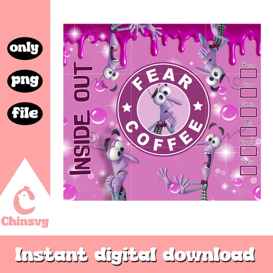 Fear coffee inside out tumbler png, inside out characters fear​ png