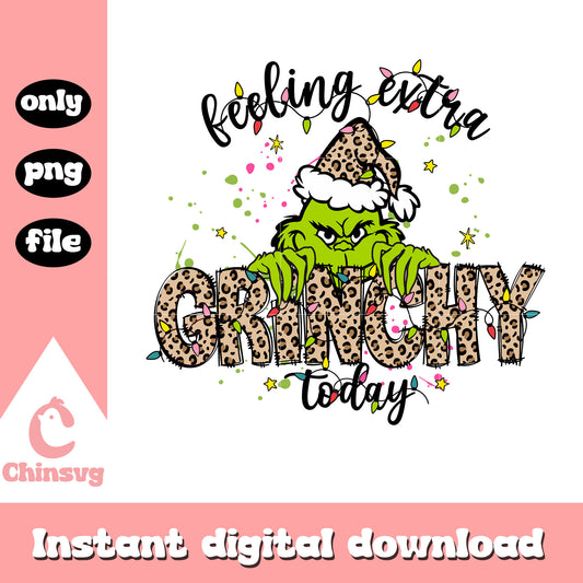 Feeling extra grinchy today leopard pattern png, grinch smile png