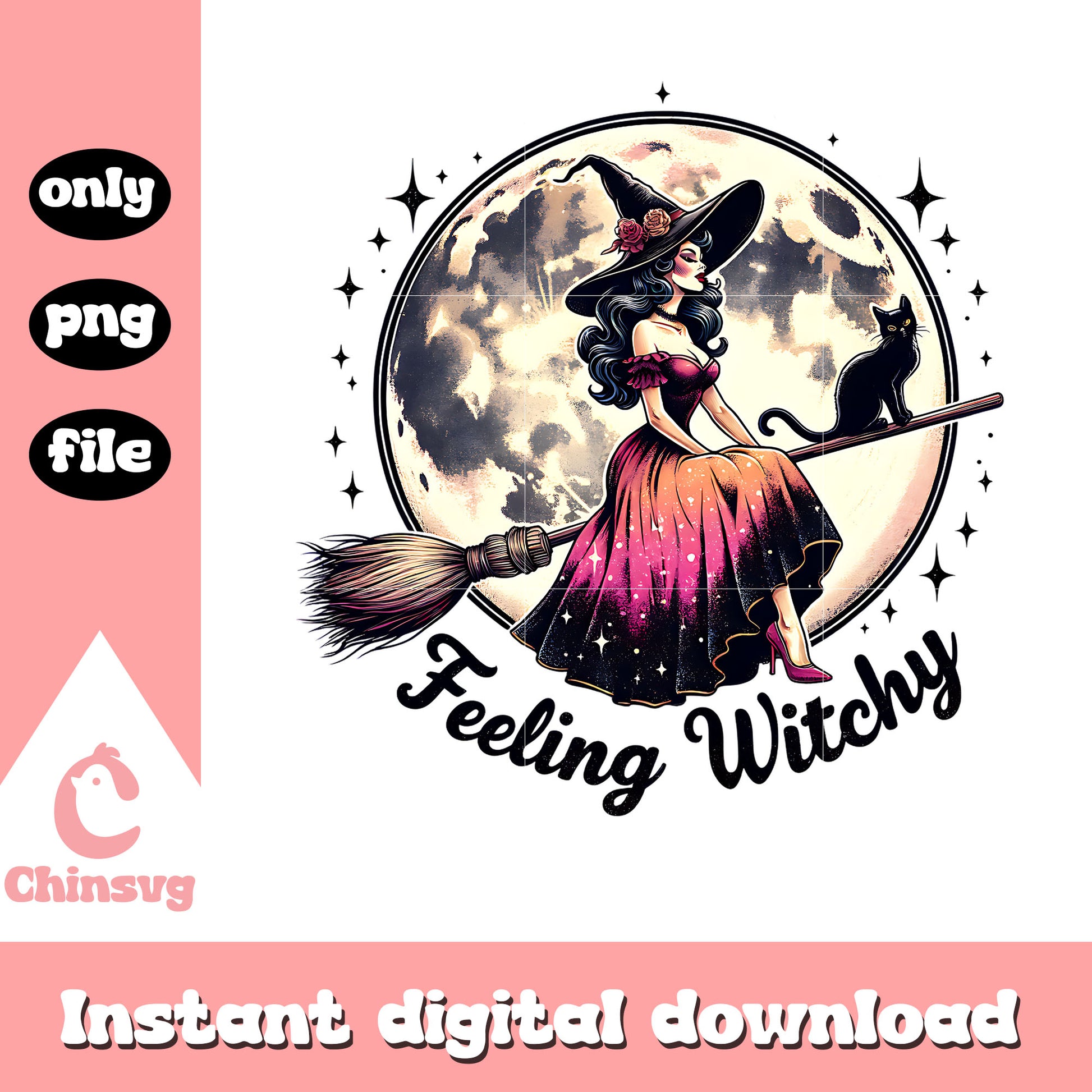 Feeling witchy halloween moon design png, halloween horror night png