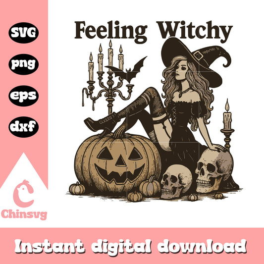Feeling witchy pumpkin halloween vibes design svg, halloween day svg