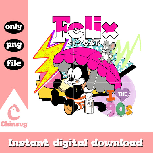 Felix the cat i love 90s design png, felix the cat character png
