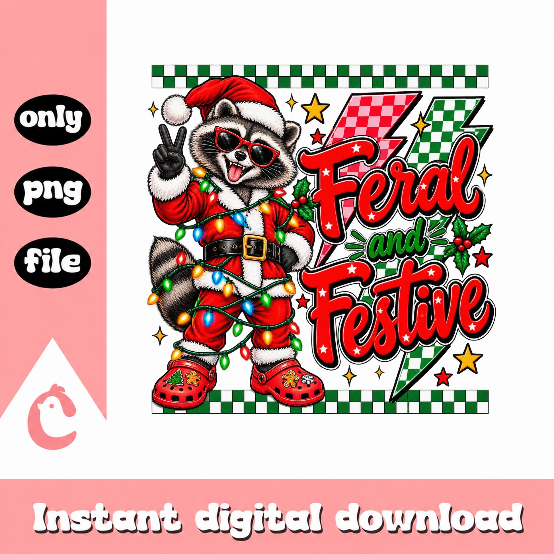 Feral And Festive Raccoon Christmas PNG, Santa Raccoon, Holiday PNG
