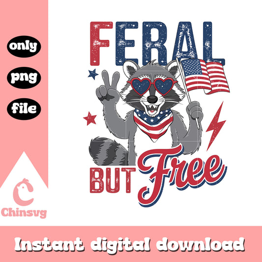 Feral but free america flag raccoon design png, 4th of july png