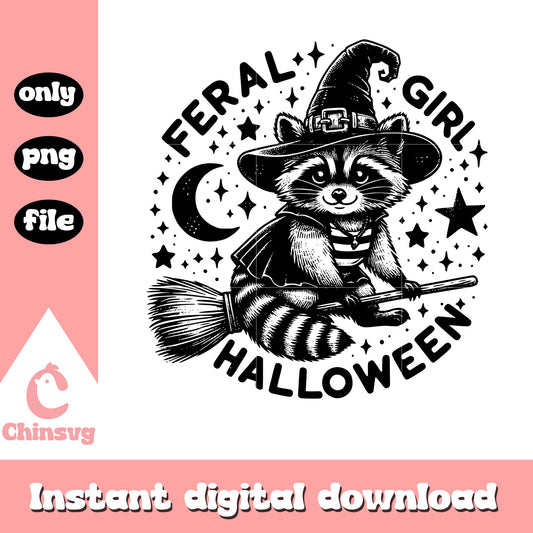 Feral girl halloween witch costume png, raccoon png