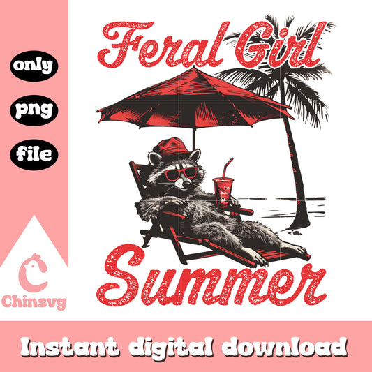 Feral girl summer vacation png, ferral png, summer beach png