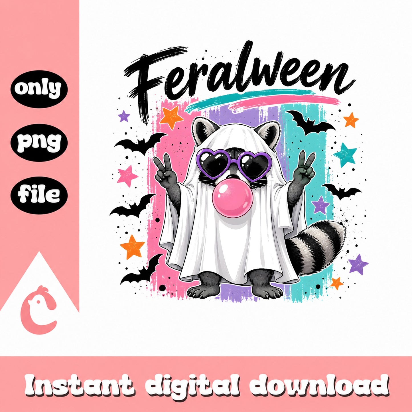 Feralween Raccoon Ghost PNG, Halloween Raccoon PNG, Funny Halloween PNG