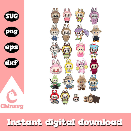 Festive labubu collection drawing svg, labubu the monsters svg