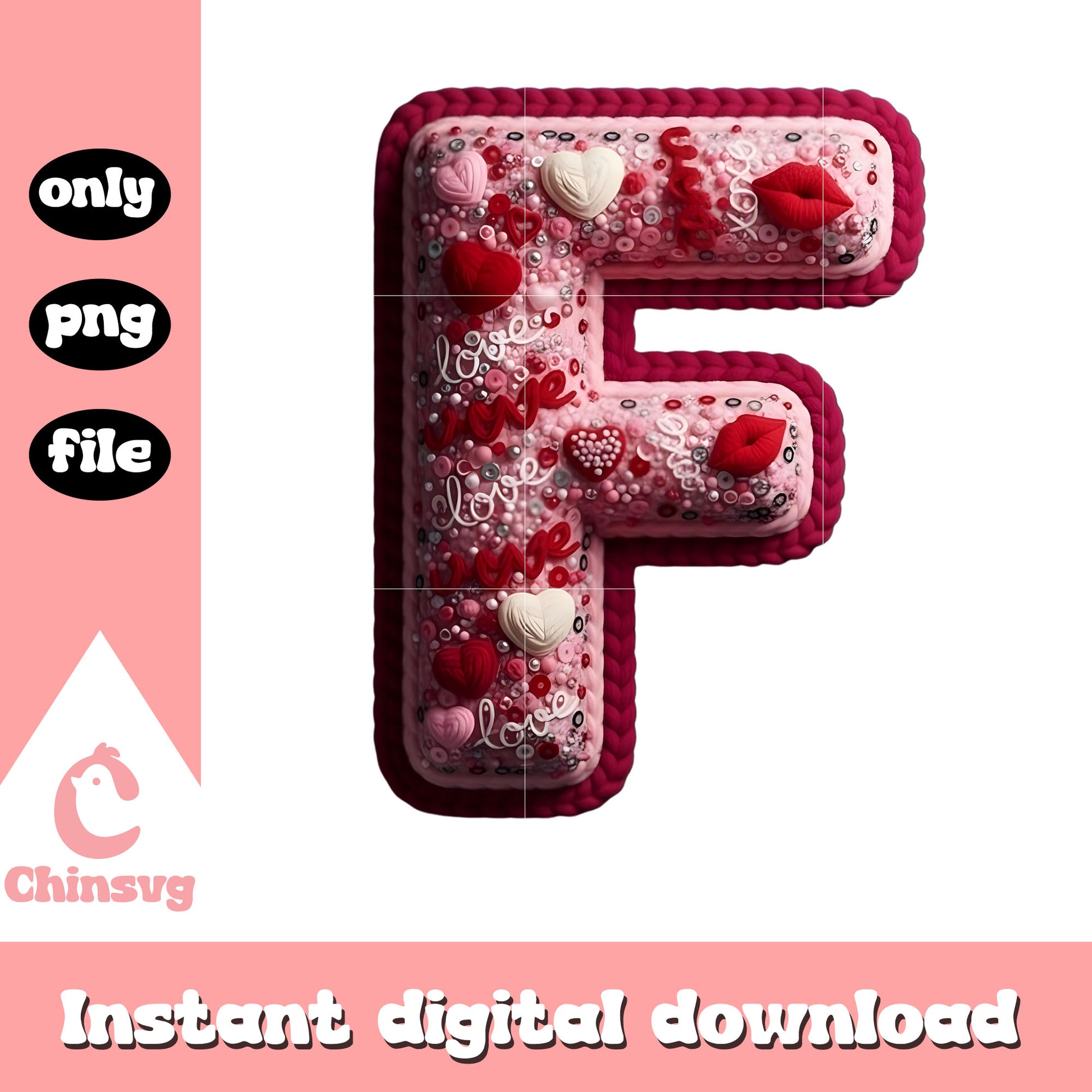 F hearts alphabet valentine png, heart valentine's day​ png