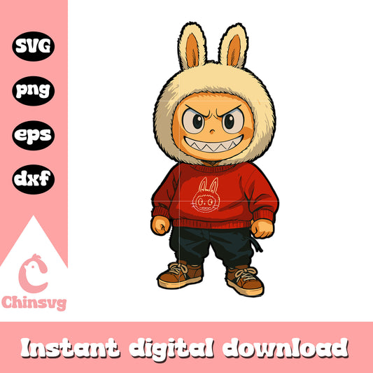 Fiery raccoon labubu doll drawing design svg, labubu clothing svg