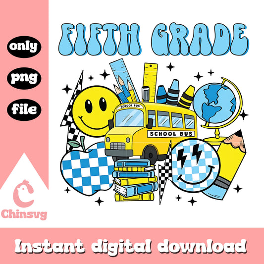 Fifth grade school bus clipart design png, school png
