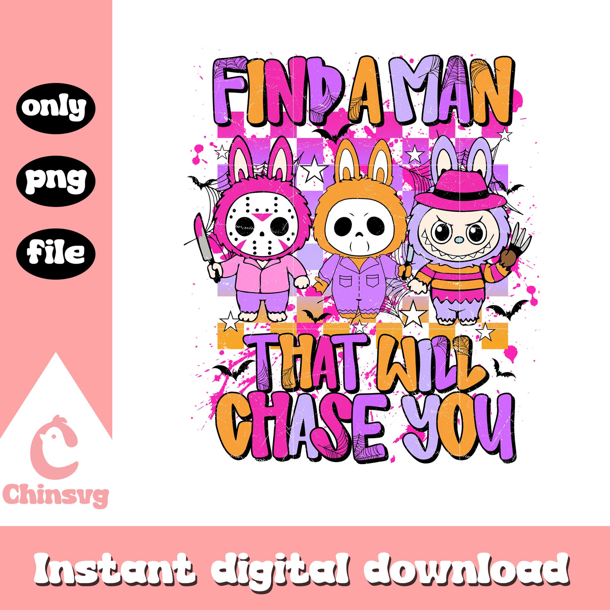 Find a man that will chase you labubu halloween png, horror characters png
