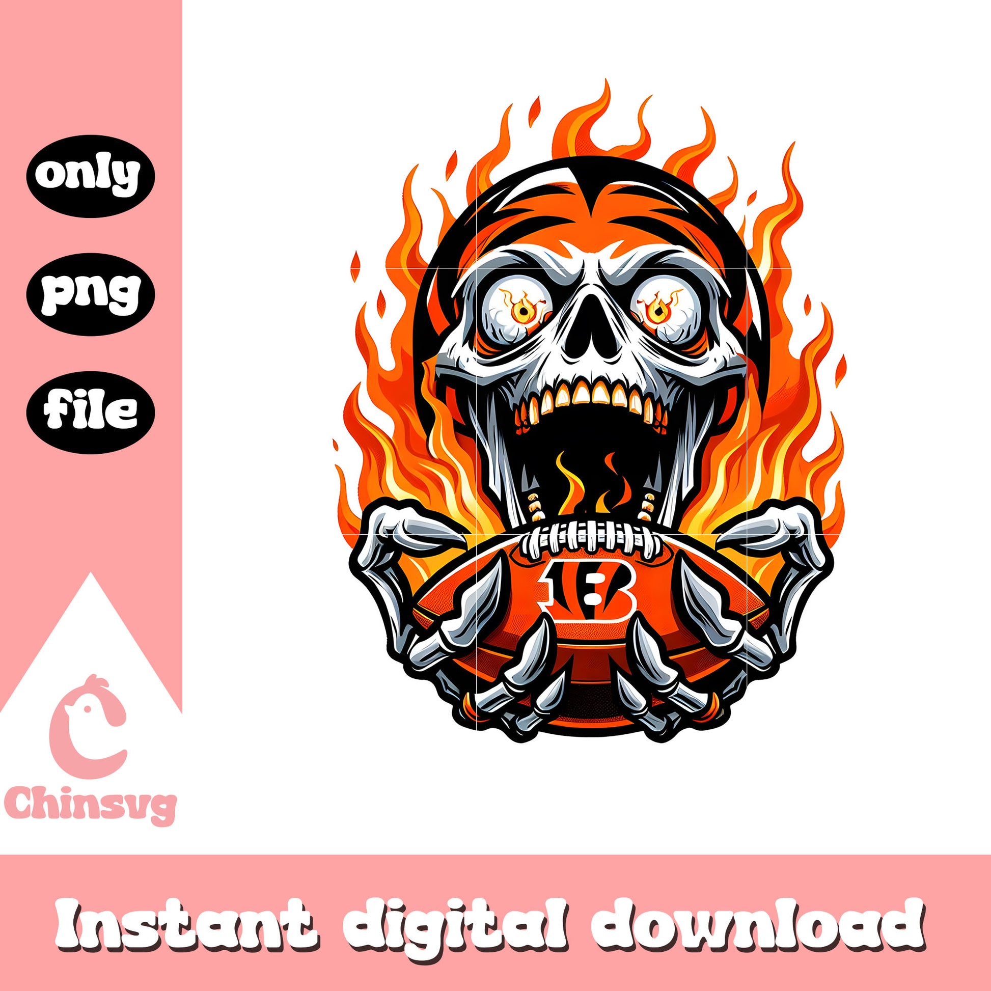 Fire orange skullcap bengals png, cincinnati bengals nfl​ png