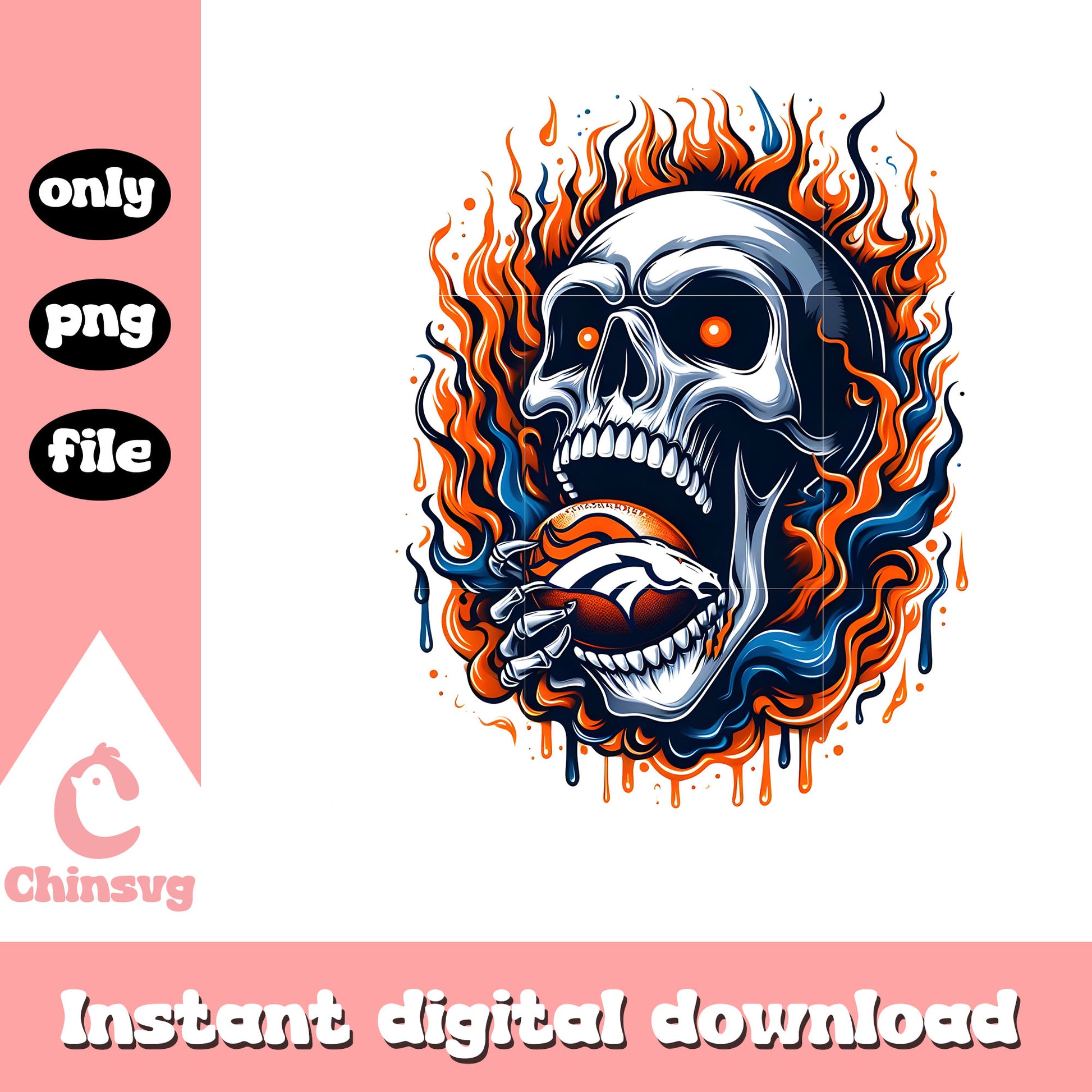 Fire skullcap broncos design png, denver broncos football​ png