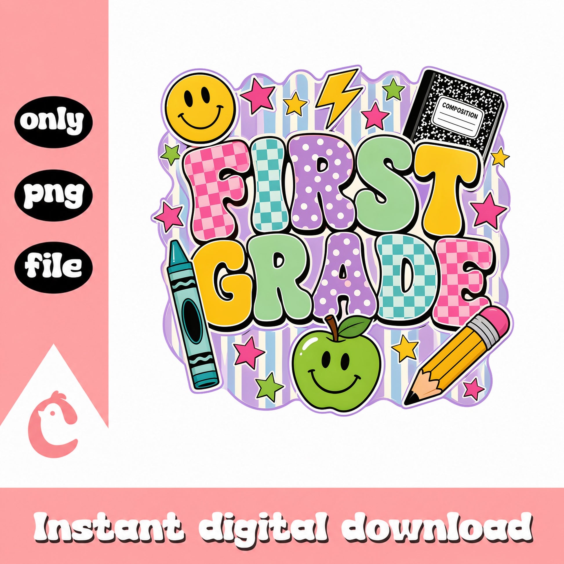 First Grade PNG Sublimation, Back To School PNG, Teacher PNG