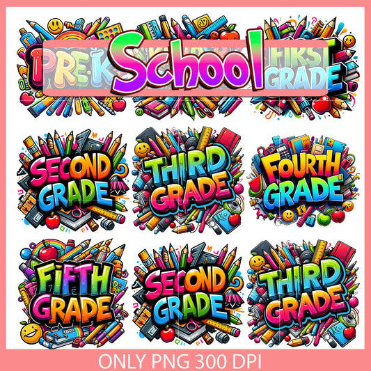First day of school design bundle png, kindergarten​ png