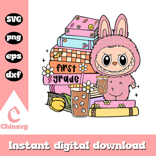 First grade pink labubu back to school design svg, labubu doll svg