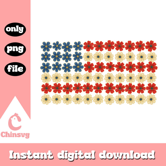Flag flowers design png, america flag png, 4th of july png