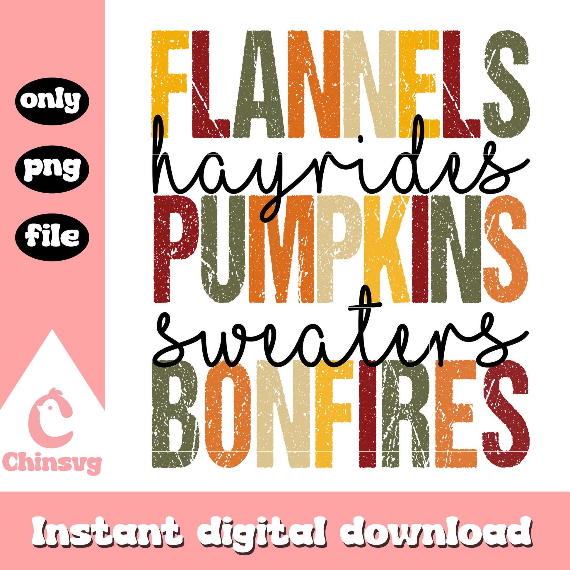 Flannels pumpkins bonfires quote png, fall and autumn quote png