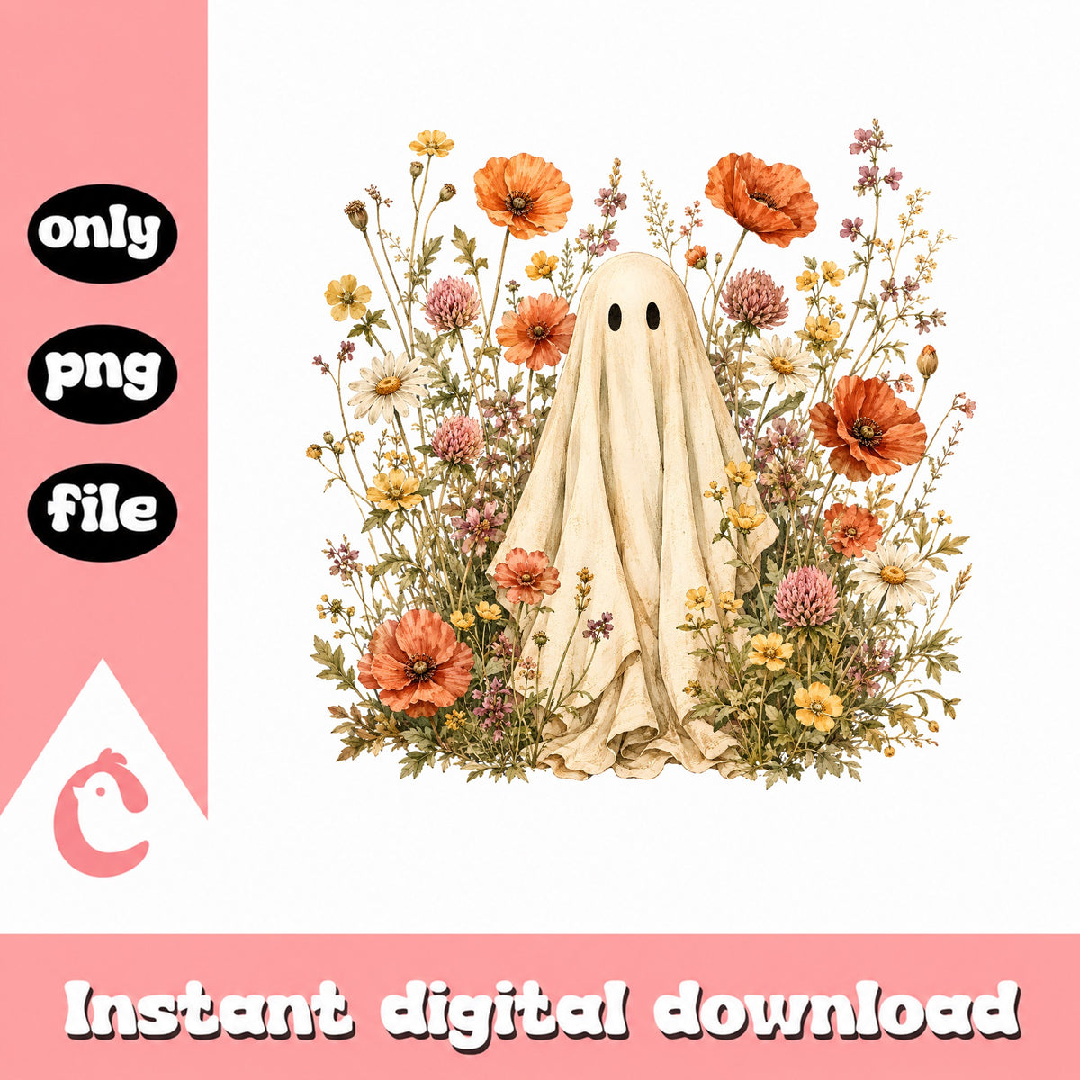Floral Ghost Halloween PNG, Wildflower Ghost PNG, Boho Ghost PNG