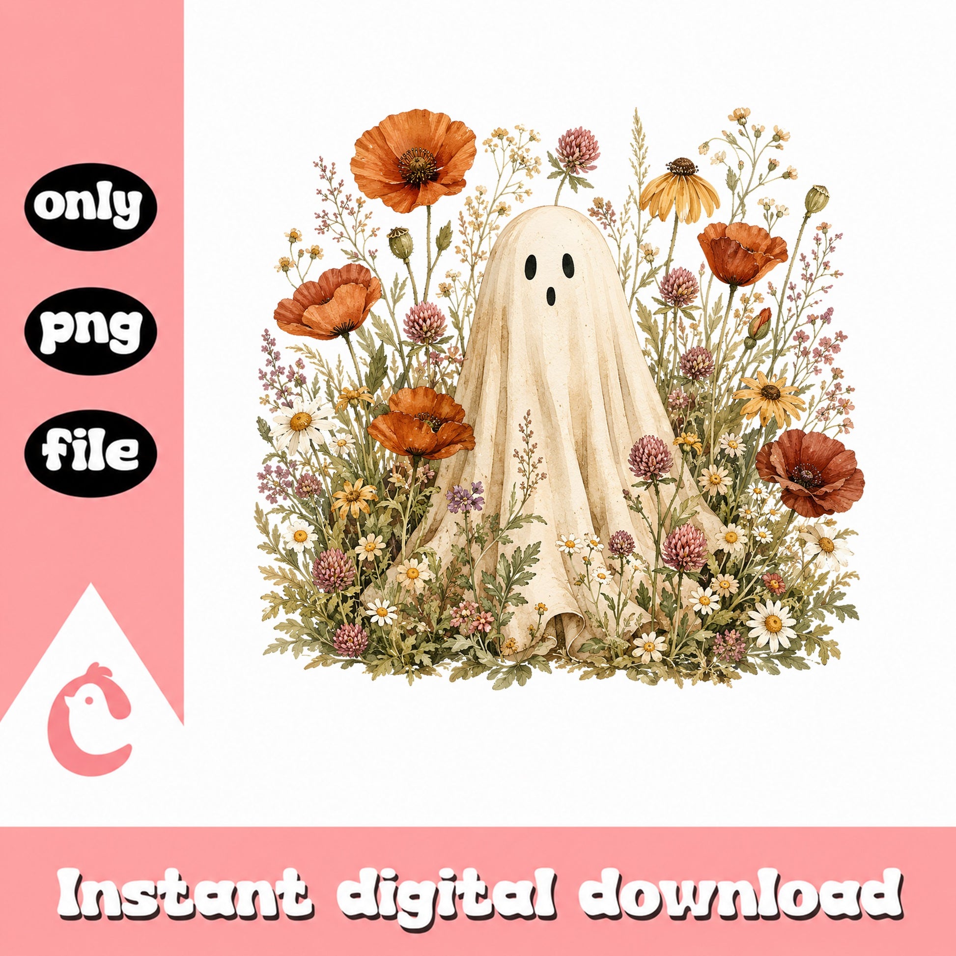 Floral Ghost PNG, Wildflower Halloween Ghost, Boho Ghost PNG