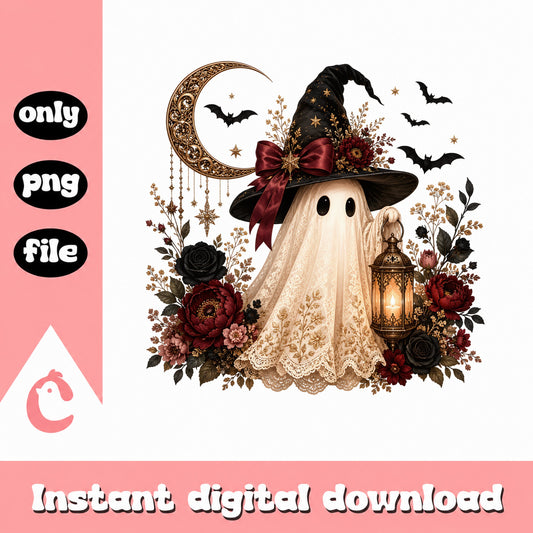 Floral Ghost Witch Halloween PNG, Boho Ghost PNG, Halloween PNG
