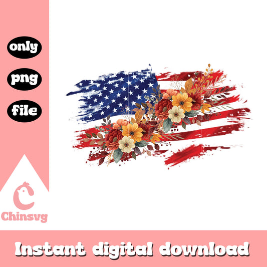 Floral america flag design png, the 4th of july usa png