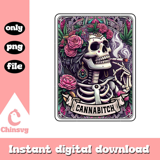 Floral cannabitch tarot card png, skeleton png, vintage png