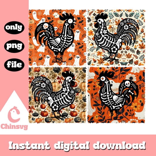 Floral chicken happy halloween design png, chick or treat png