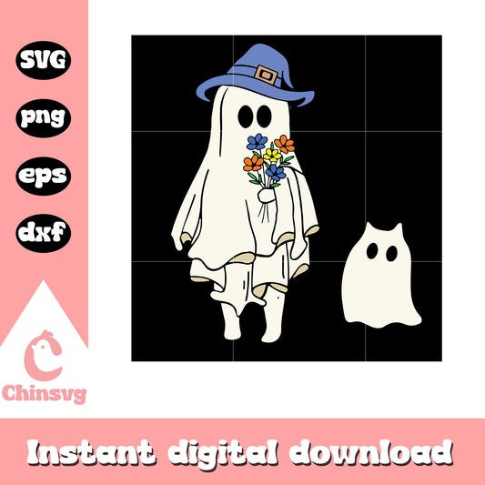 Floral cute ghost halloween svg, ghost svg, halloween svg