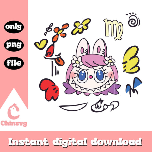 Floral gaze labubu clipart drawing png, clip art png