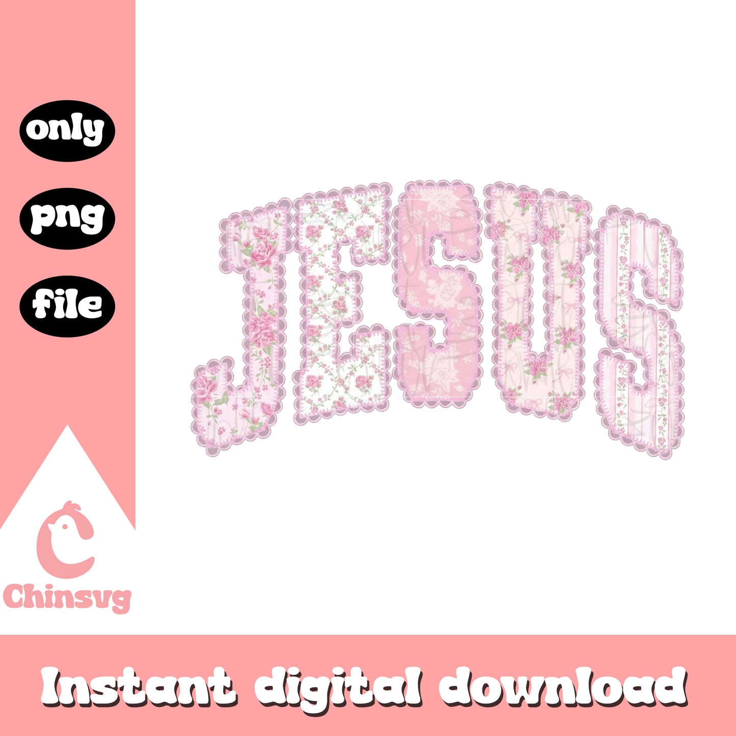 Floral lace jesus logo png, jesus logo​ png, preppy floral png