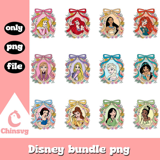 Floral mirror disney princess bundle png, disney princess png