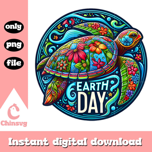 Floral sea turtle earth day design png, when is earth day png