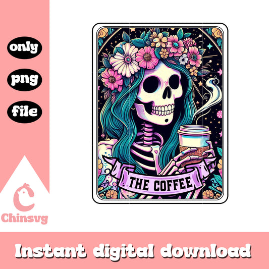 Floral skeleton the coffee png, skeleton png, tarot cards png