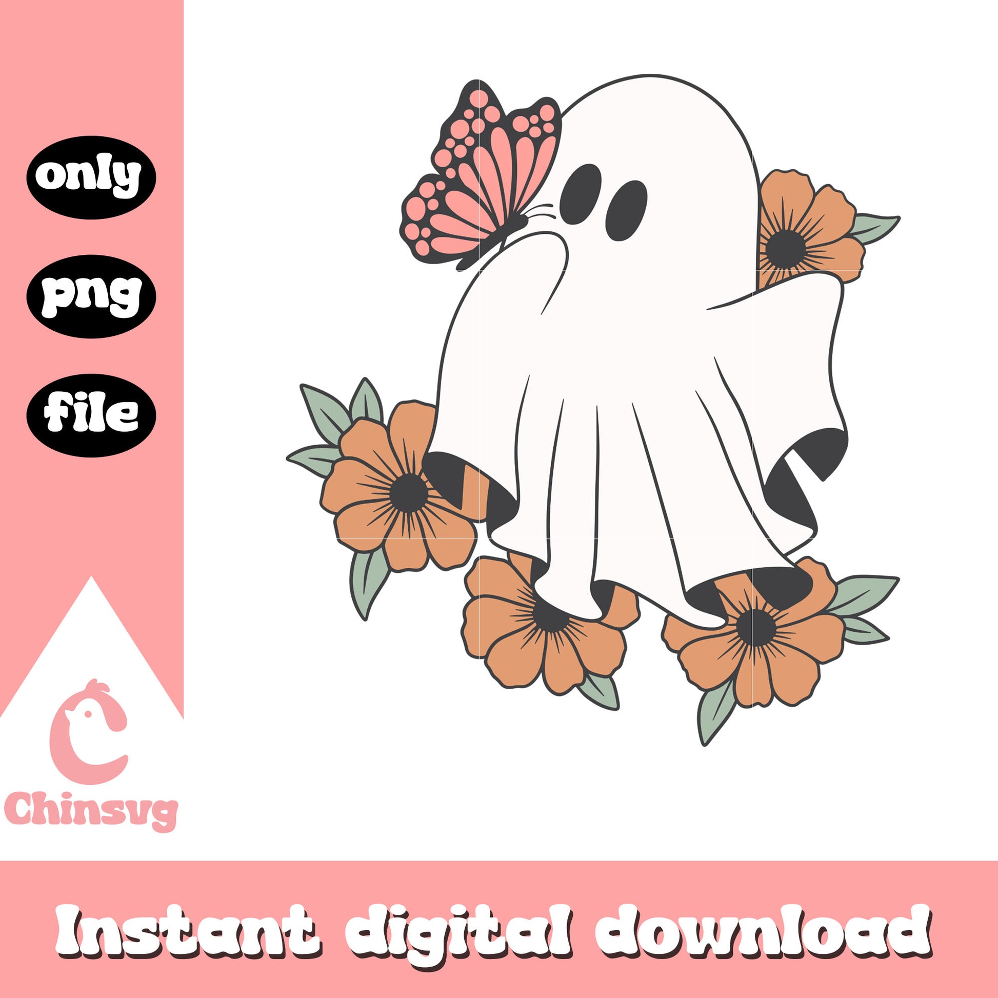 Flower and spooky boo design png, spirit halloween png