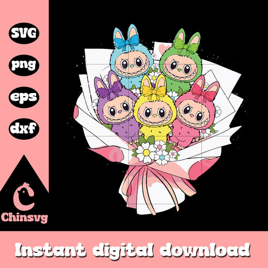 Flower bouquet colorful labubu costume design svg, labubu svg