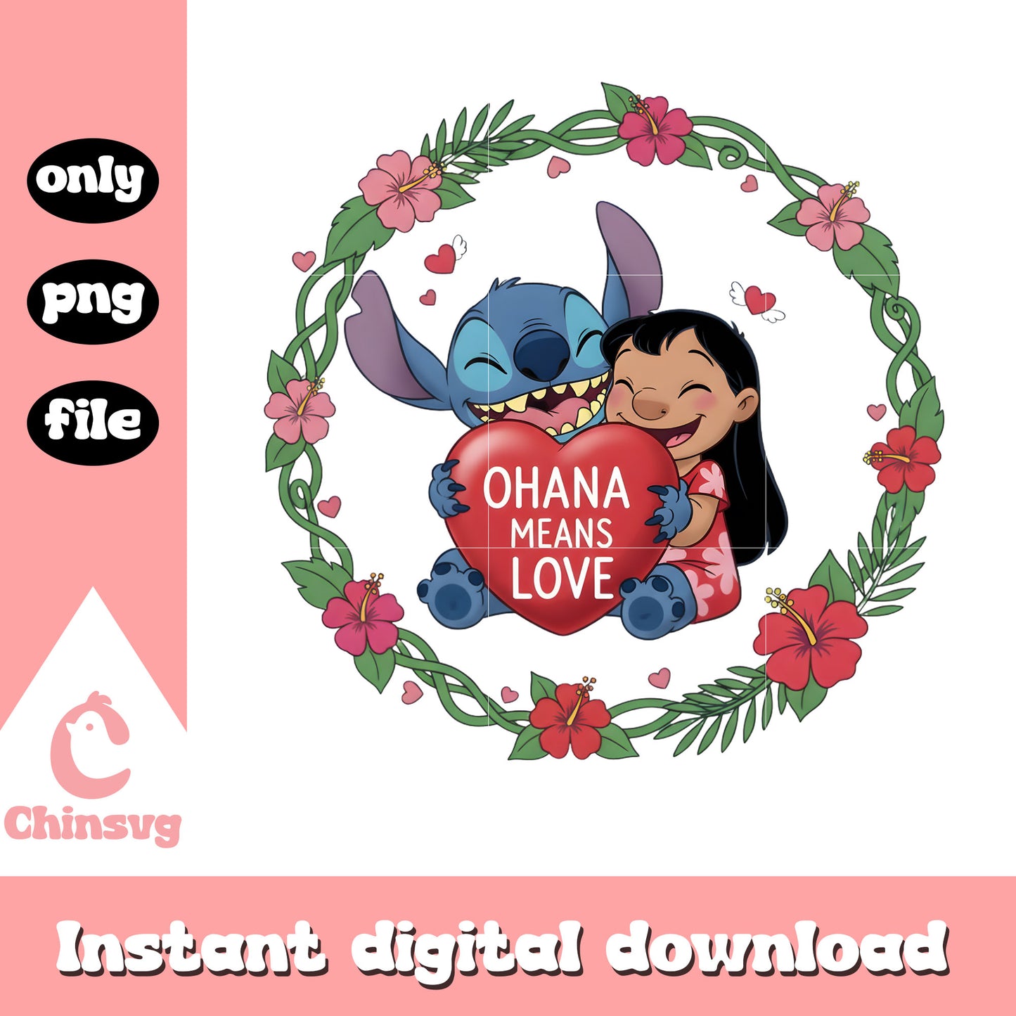 Flower circle lilo stitch png, lilo and stitch valentine​​ png