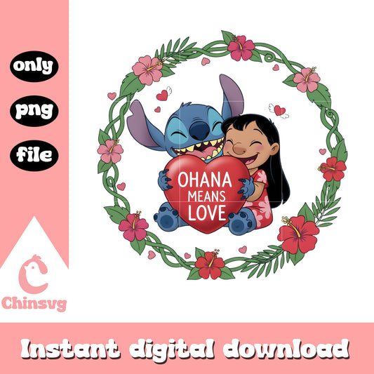 Flower circle lilo stitch png, lilo and stitch valentine​​ png
