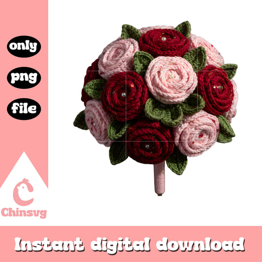 Flower digital crochet valentine png, valentines flower png