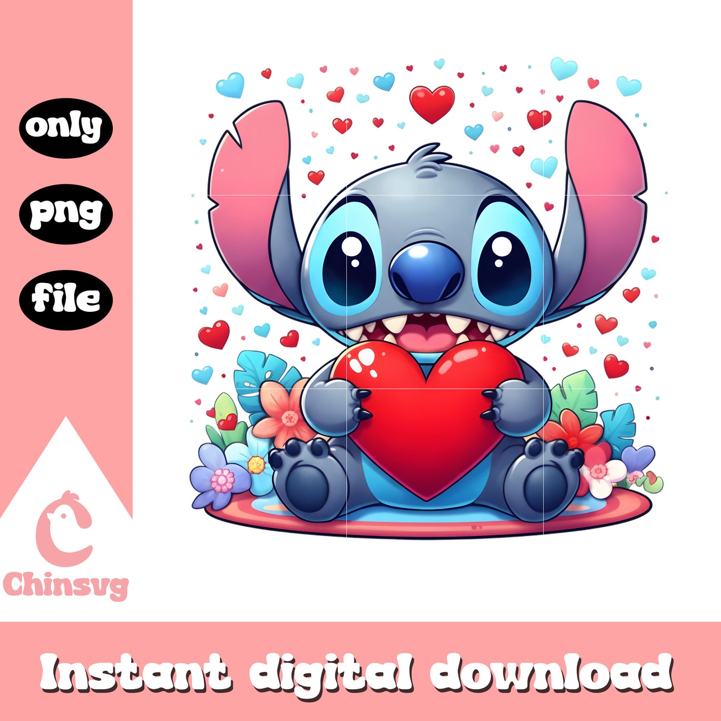 Flower garden stitch valentine png, stitch valentine​​​ png